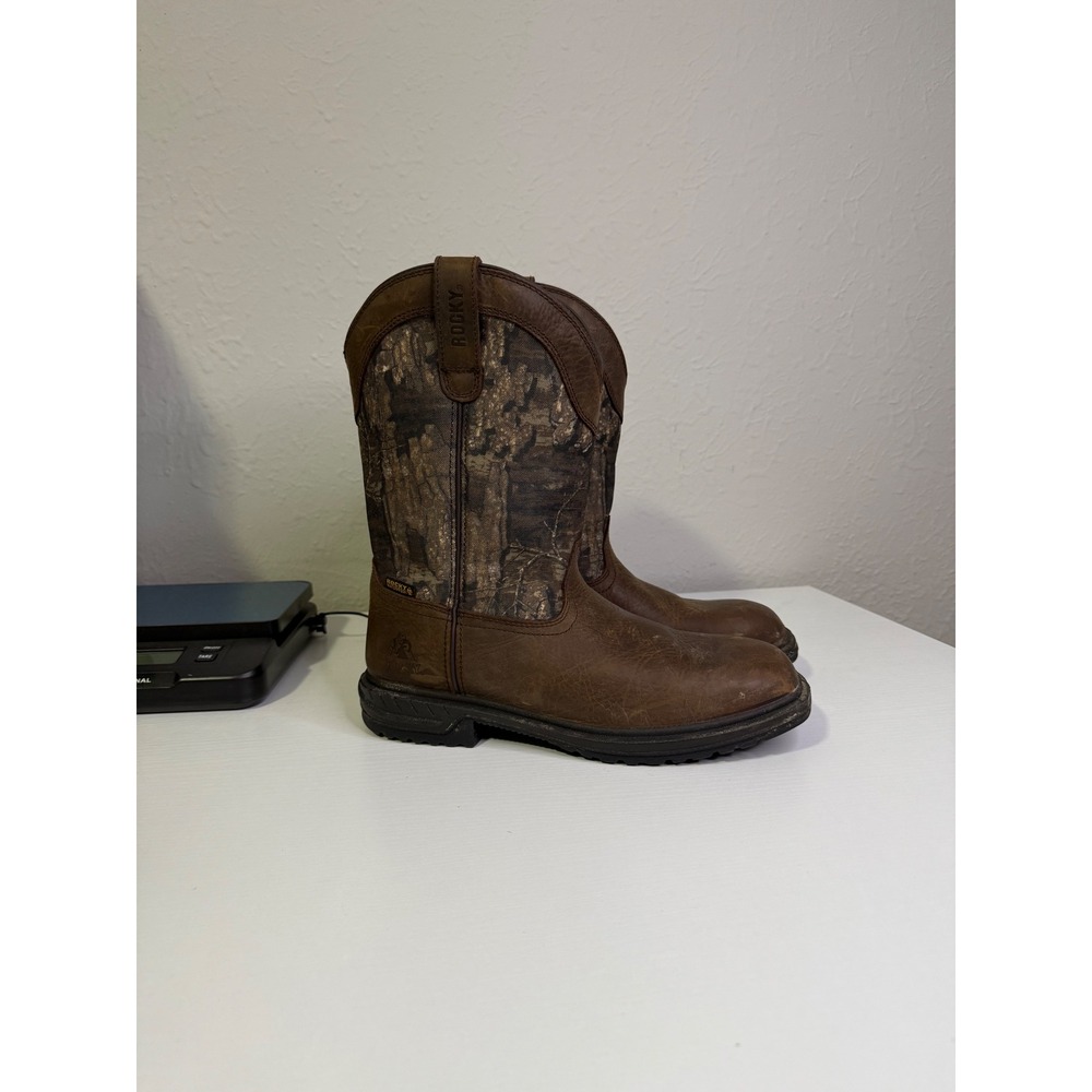 Rocky Waterproof Insulated Camo Western Boots Brown Leather Square Toe Mens 9.5
